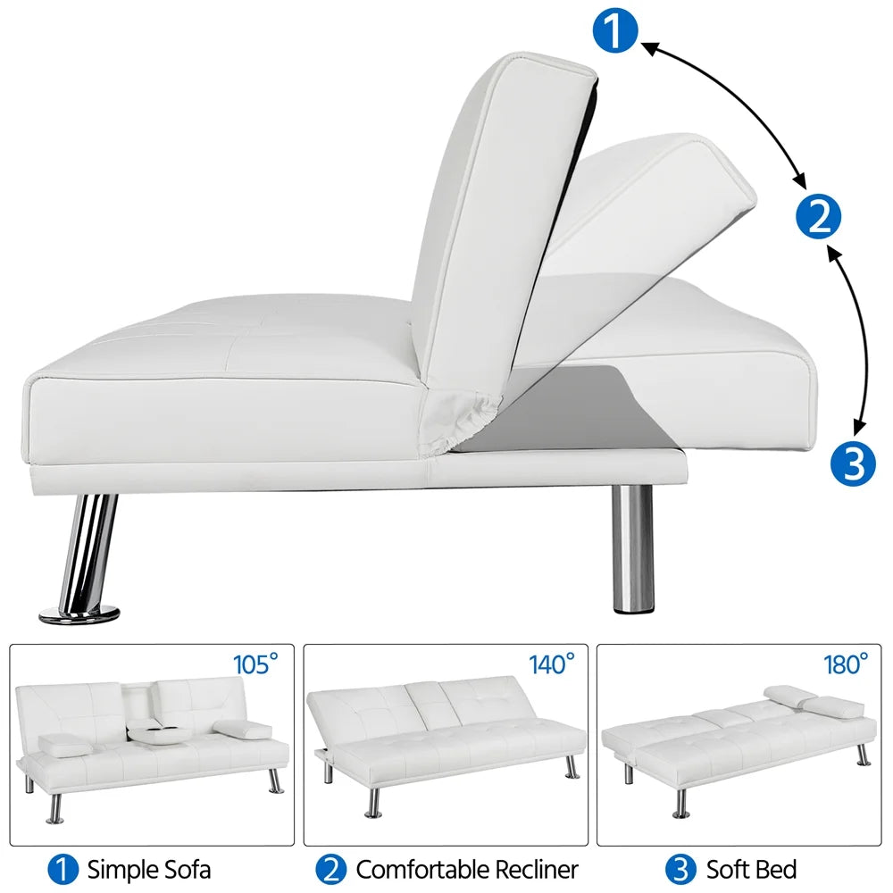 White Faux Leather Futon Sofa Bed B1326