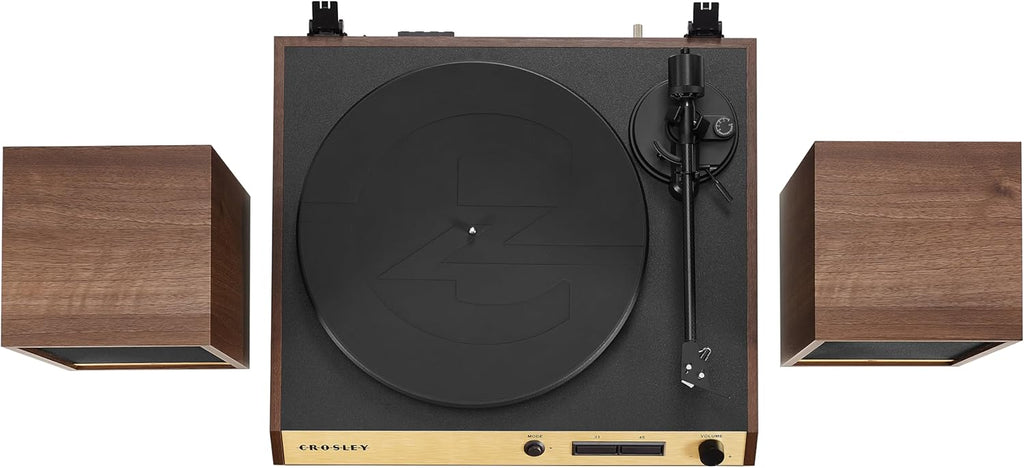 Walnut 2-Speed Belt-Drive Bluetooth Turntable with Speakers W644