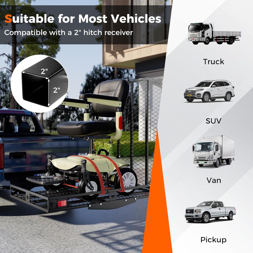500 LBS Capacity Heavy-Duty Hitch Mount Mobility Scooter Carrier with Foldable Ramp I3603