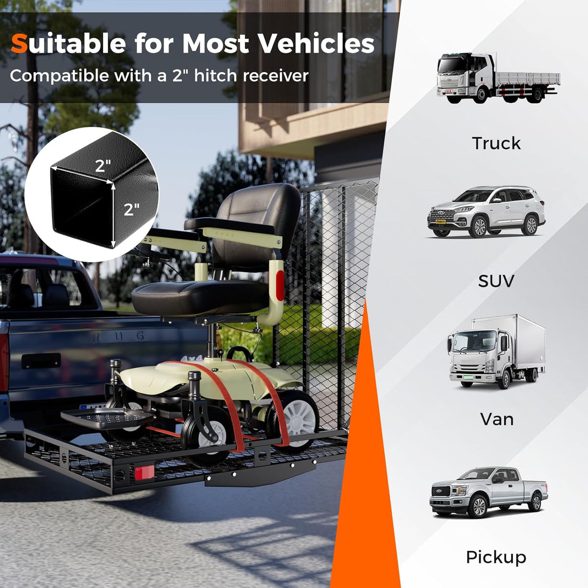 500 LBS Capacity Heavy-Duty Hitch Mount Mobility Scooter Carrier with Foldable Ramp I3603