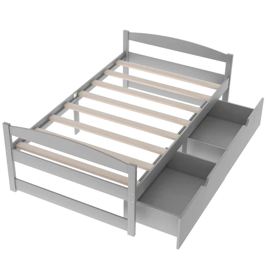 Twin Size Platform Bed with Two Drawers Gray S538372