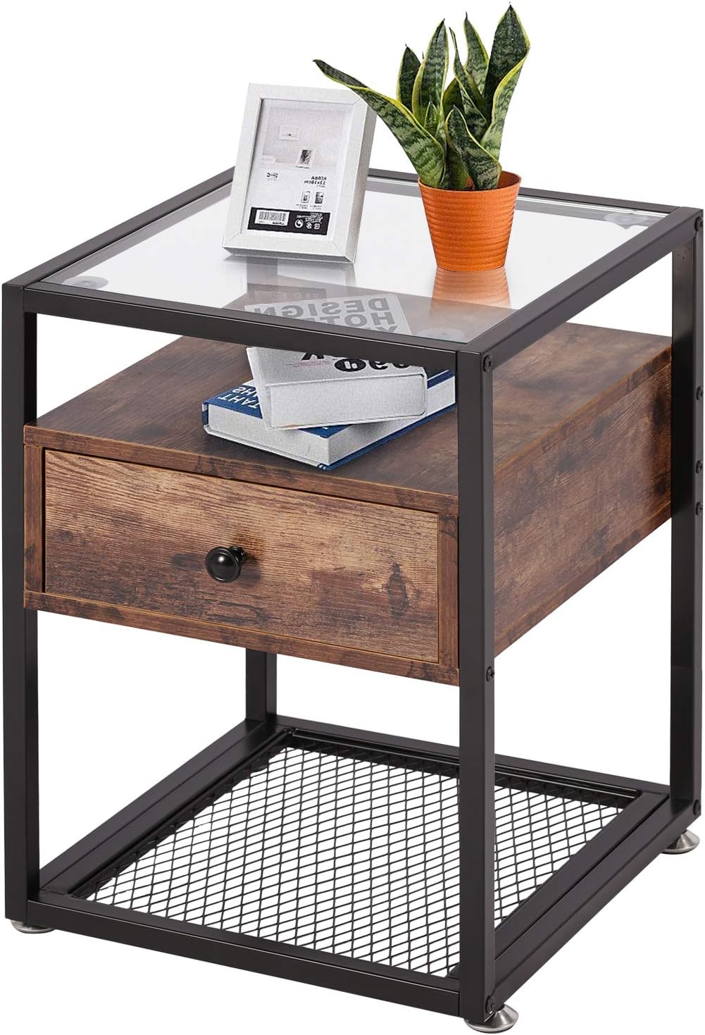 Black Nightstand with Drawer and Shelf T4770