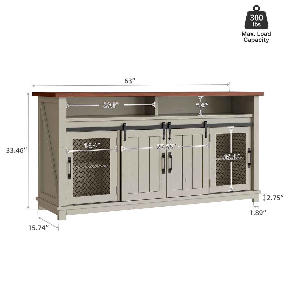 Antique White 63" Sideboard Buffet Cabinet B966