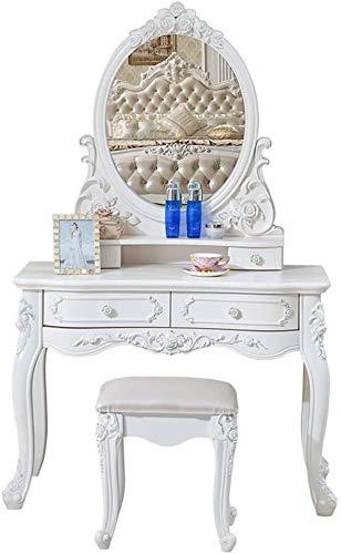Solid Carved Dressing Vanity Table with Stool O81854