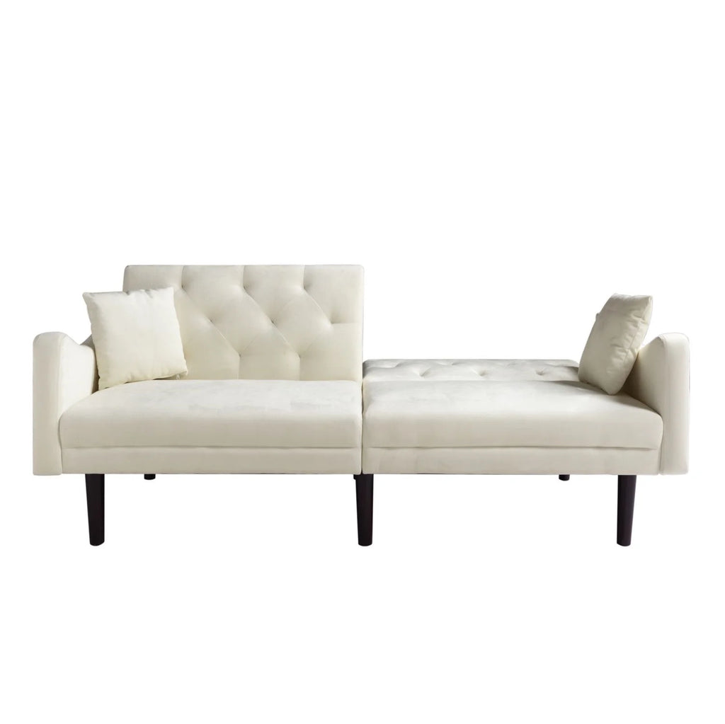 Beige Velvet Futon Sofa Bed with Pillows U82920