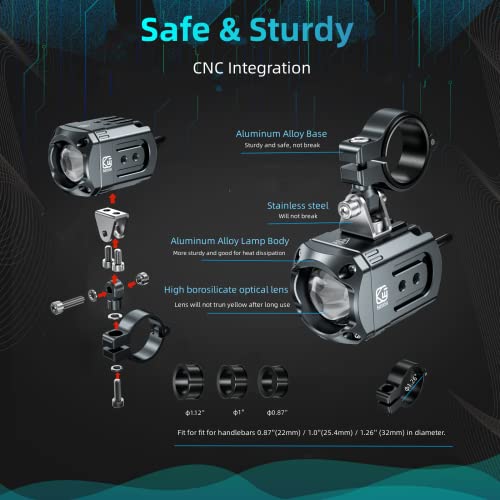 Motorcycle Auxiliary LED Light Kit Driving Spotlights White/Amber Fog Light with Mount Brackets Wire Harness Waterproof 60W Offroad Work Lights (Black) D959627
