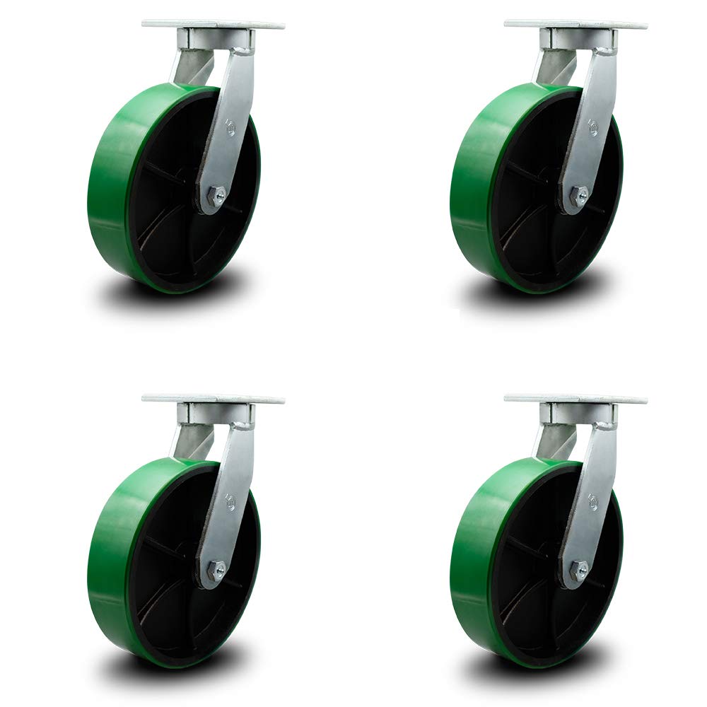 Green Polyurethane Tread on Metal Core Caster Set of 4 W651