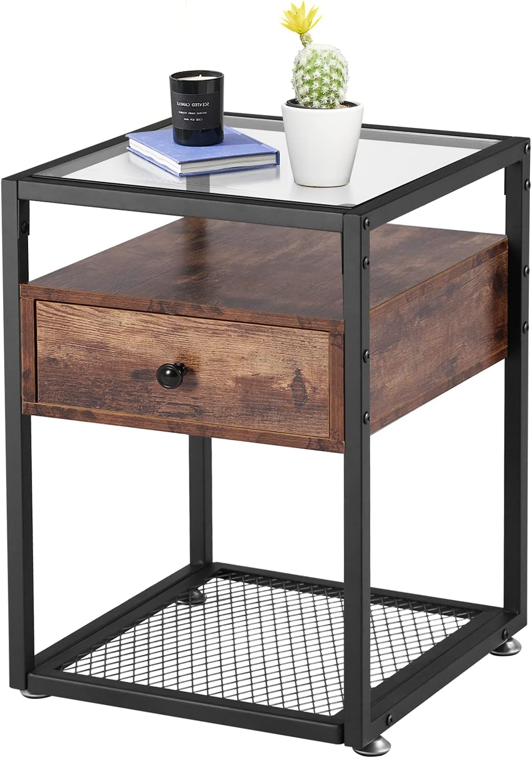 Black Nightstand with Drawer and Shelf T4770