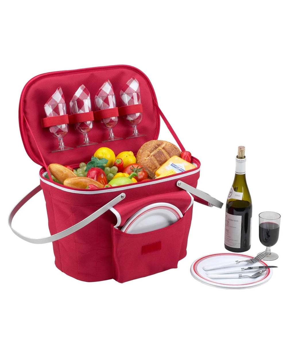 Collapsible Insulated Picnic Basket for 4 - Red Y12609