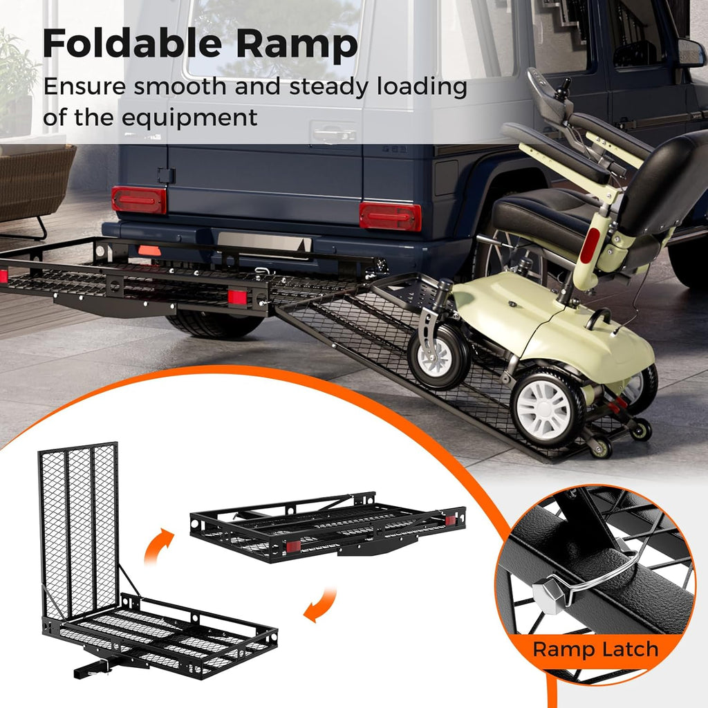 500 LBS Capacity Heavy-Duty Hitch Mount Mobility Scooter Carrier with Foldable Ramp I3603