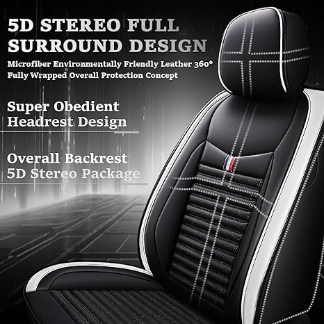 5 Seats Custom Fit Leather Seat Covers (Black White) Y503754