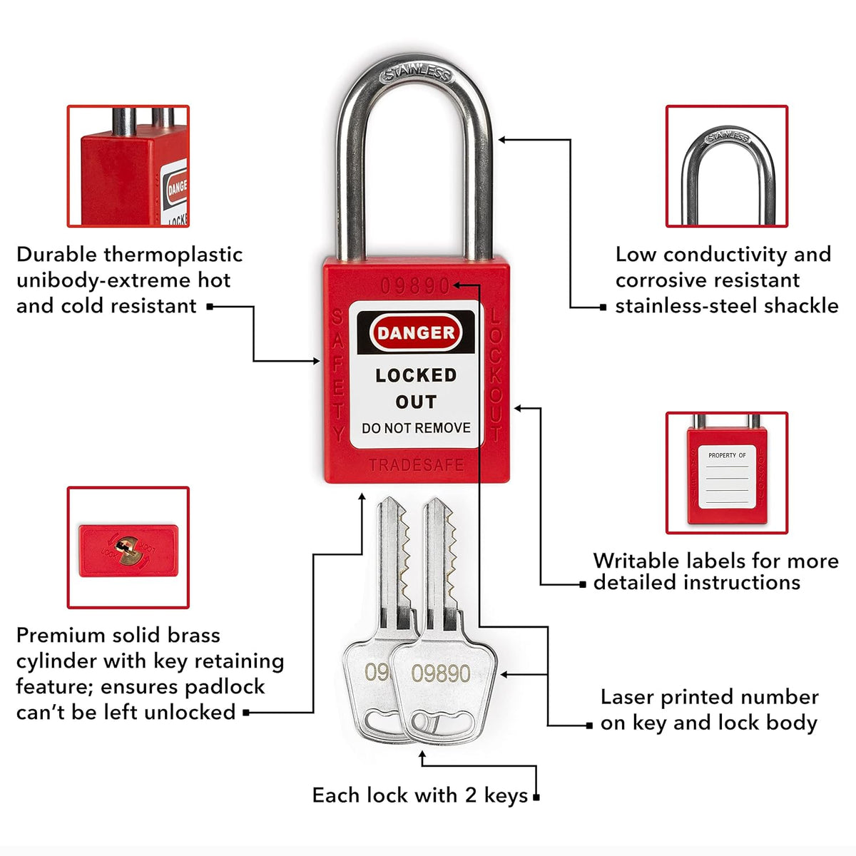 Lockout Tagout Station with 10 Padlocks, Carbon Steel Body, Pack of 2 R349