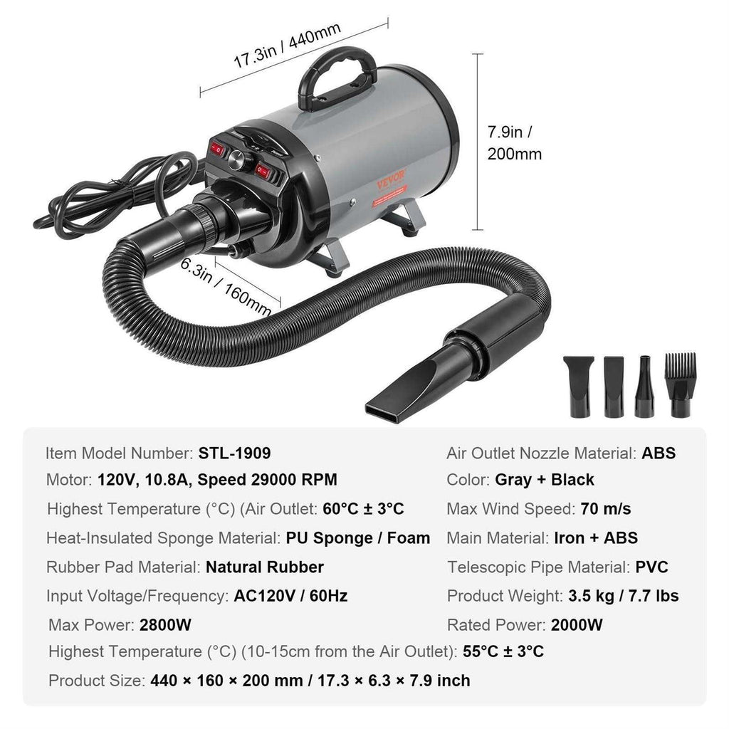 2000-Watt Pet Hair Dryer with 4 Nozzles B95050