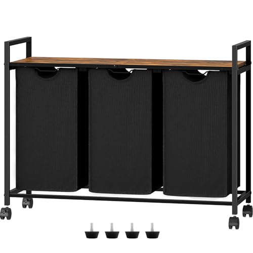 3 Pull Out Removable Laundry Sorter Bags Rolling Laundry Hamper with Wheels I340568