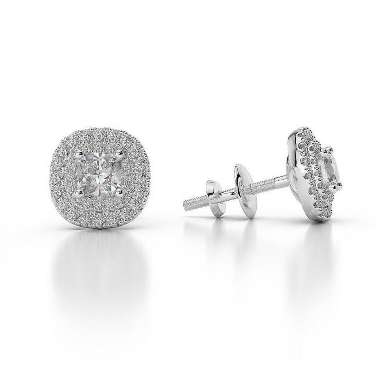 14K White Gold Diamond Stud Halo Earrings W3742