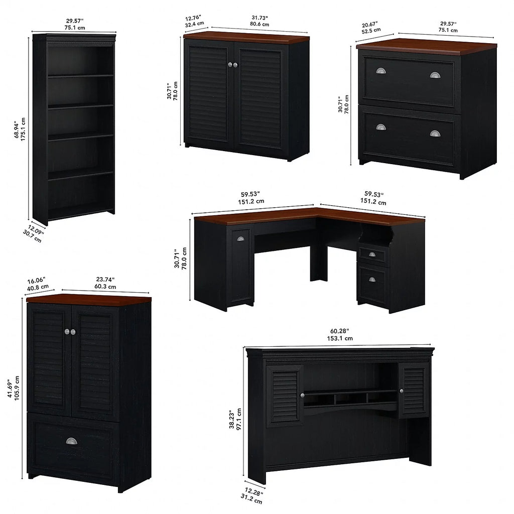 Black L Shaped Desk with Hutch and Storage C30032