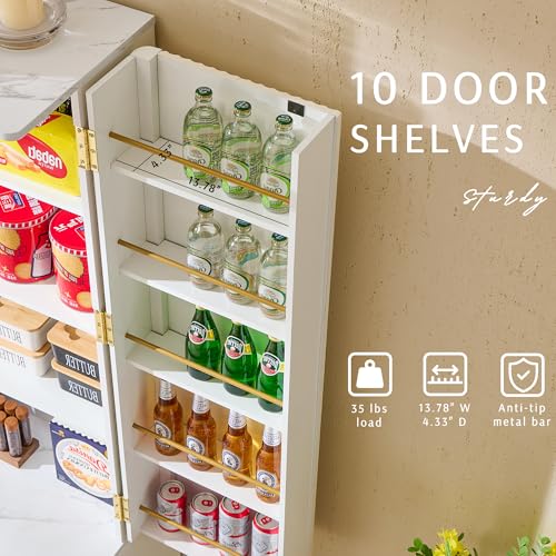 72" Dark Grey Wood Pantry Cabinet with 10 Door Shelves & 2 Drawers L198