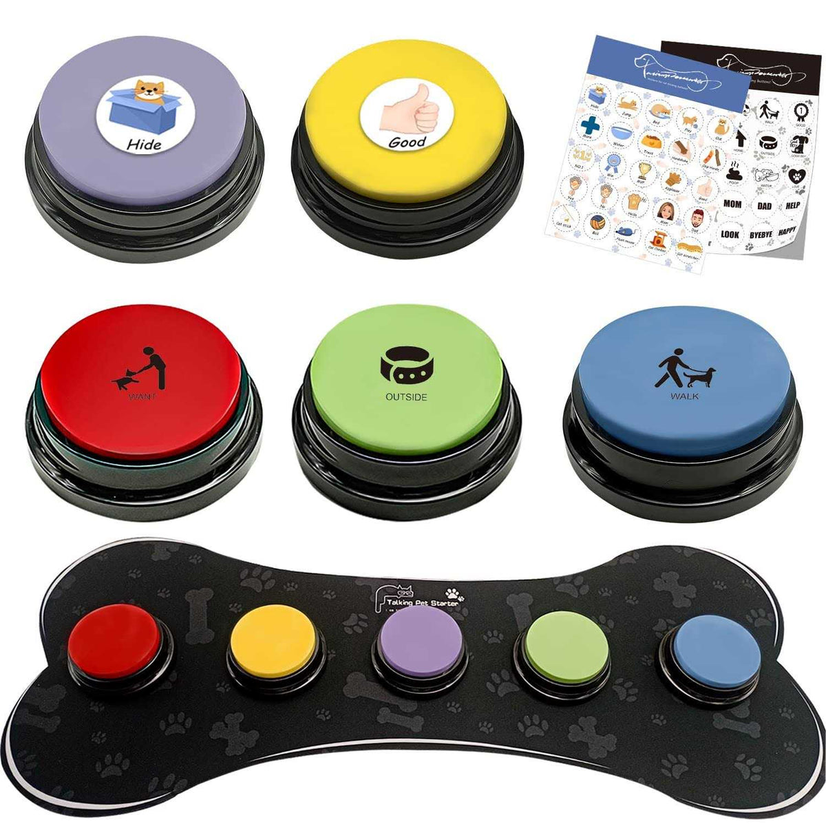 Set of 5 Dog Buttons with Rubber Mat S9615