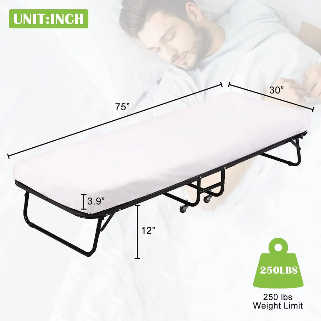 Folding Guest Bed with 4 inch Mattress Twin Size V1000