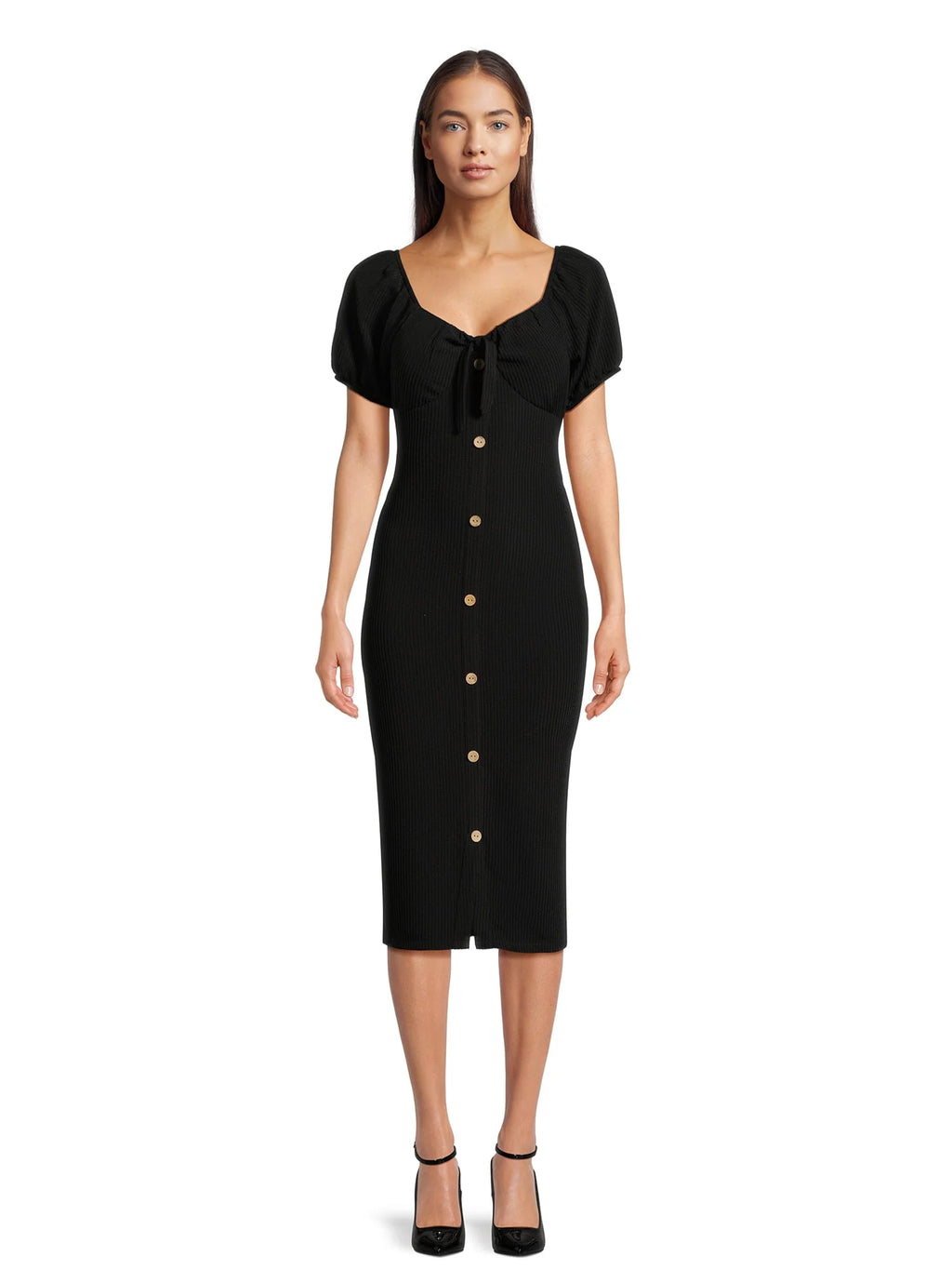 Knit Dress with Short Puff Sleeves N40718