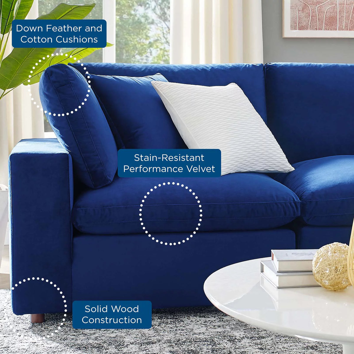 Blue Navy Velvet Sectional Sofa Set F657434