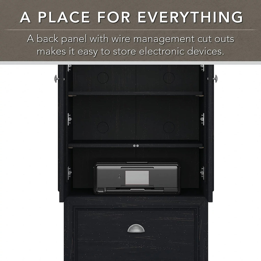Black L Shaped Desk with Hutch and Storage C30032