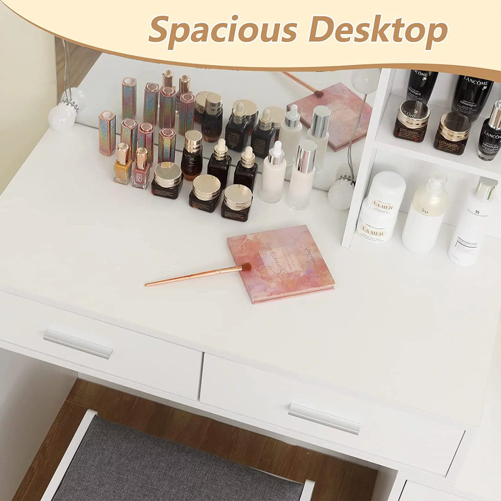 White Vanity Set with Mirror and Stool Z784261