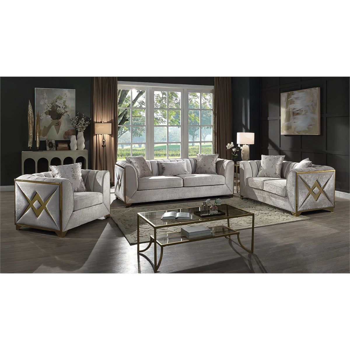 2 PC Wood Living Room Set in Cream G459479