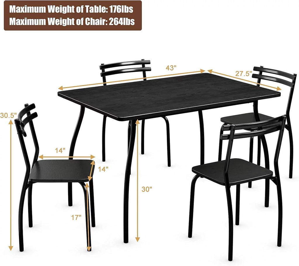 Modern Metal and Wood Rectangular Dining Table Set with 4 Chairs A5298