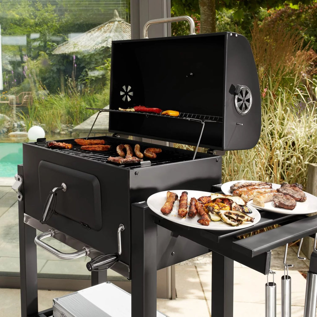 24-inch Charcoal BBQ Grill with 2 Folding Side Shelves X41286