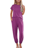 2 Piece Cap Sleeve Pajamas Set with Joggers Pants O428505