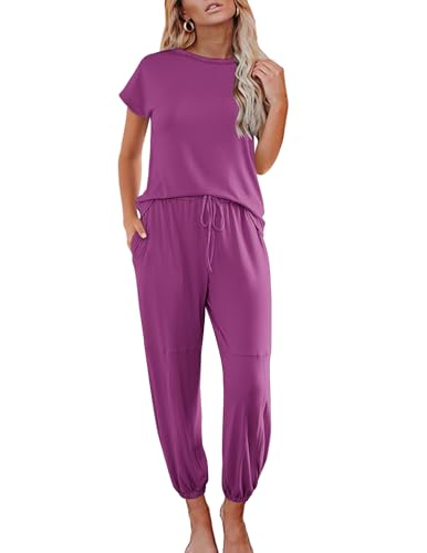 2 Piece Cap Sleeve Pajamas Set with Joggers Pants O428505