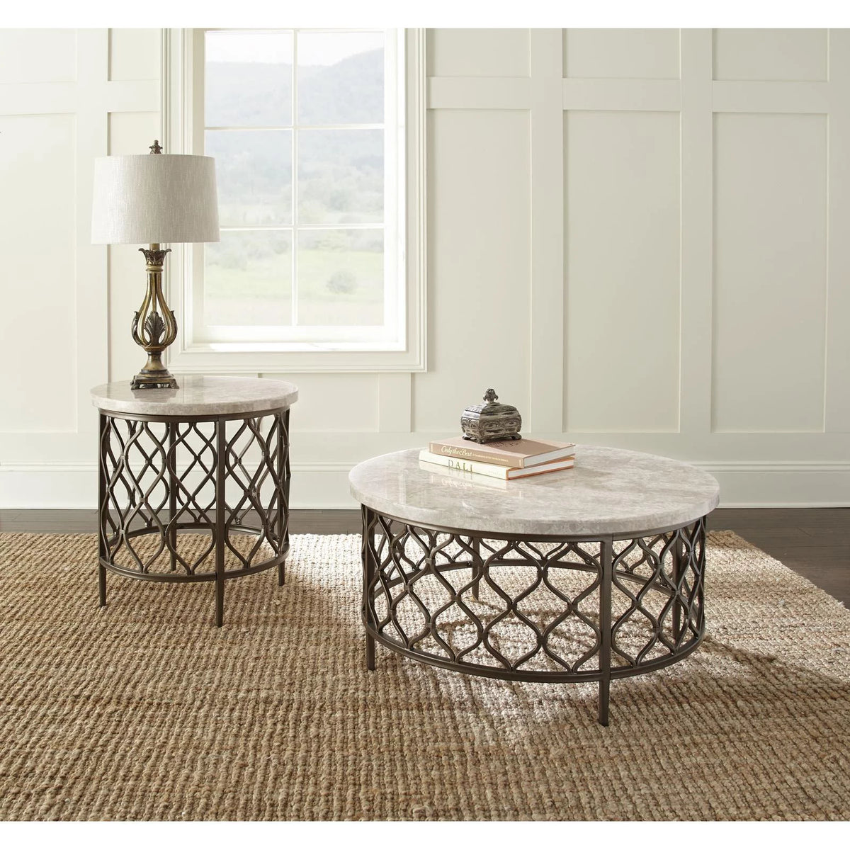 Round Metal Base Coffee Table with White Stone Top N21990