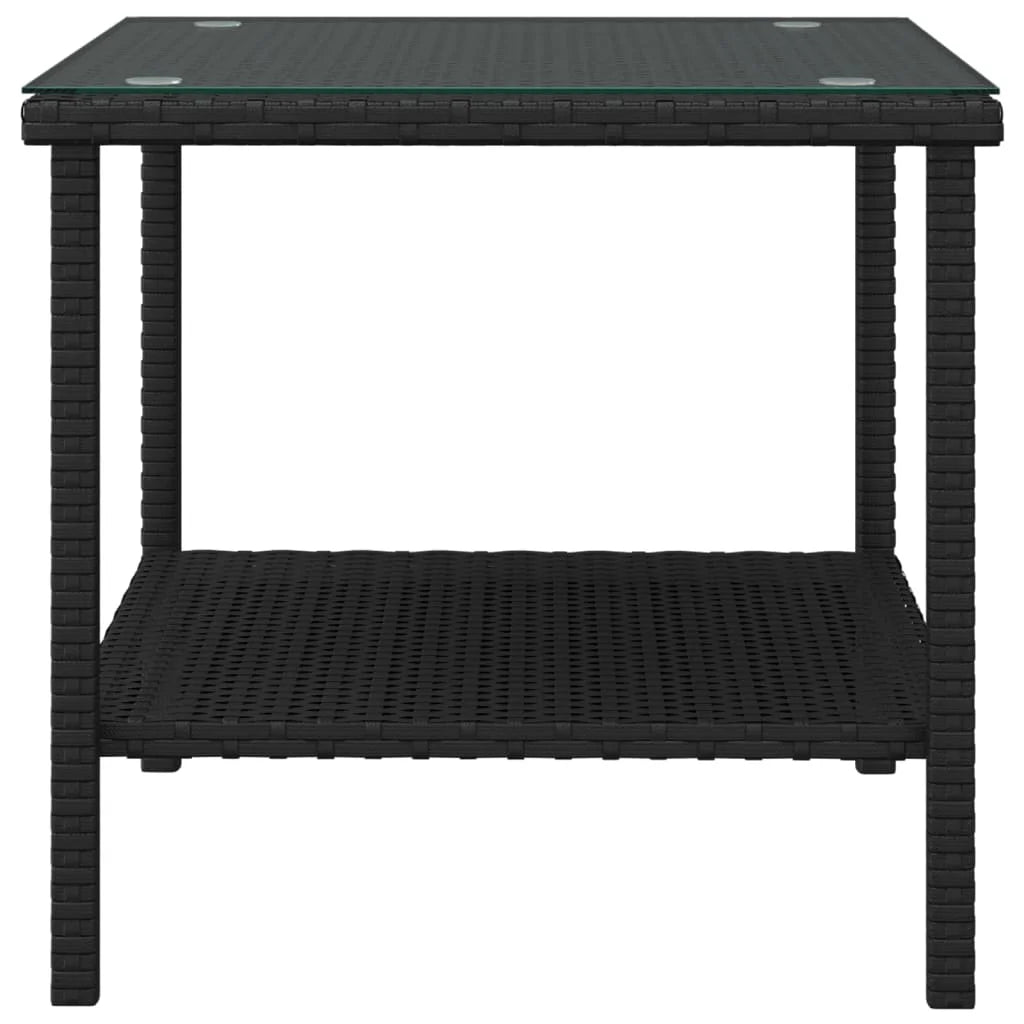 Black Poly Rattan and Tempered Glass Side Table P5166