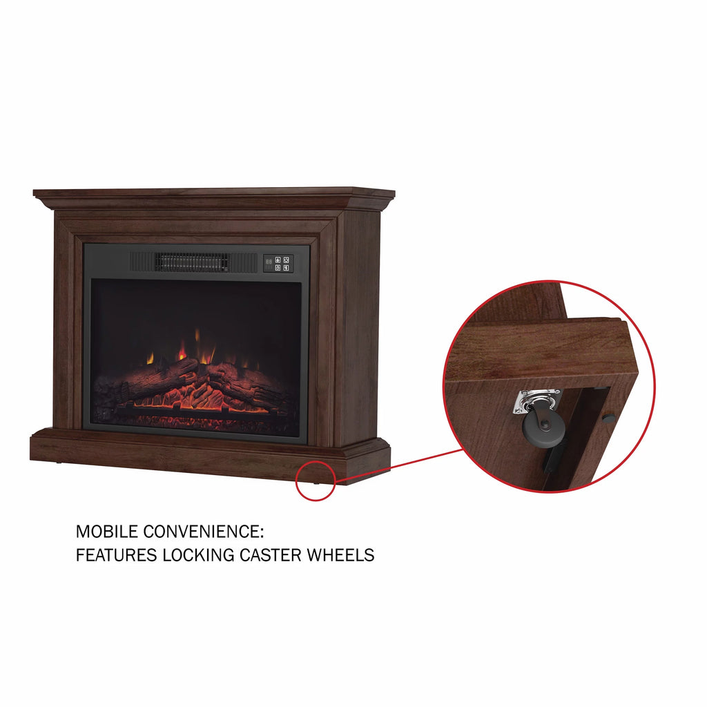 Brown Mobile Electric Fireplace with Mantel and Remote Control F3236