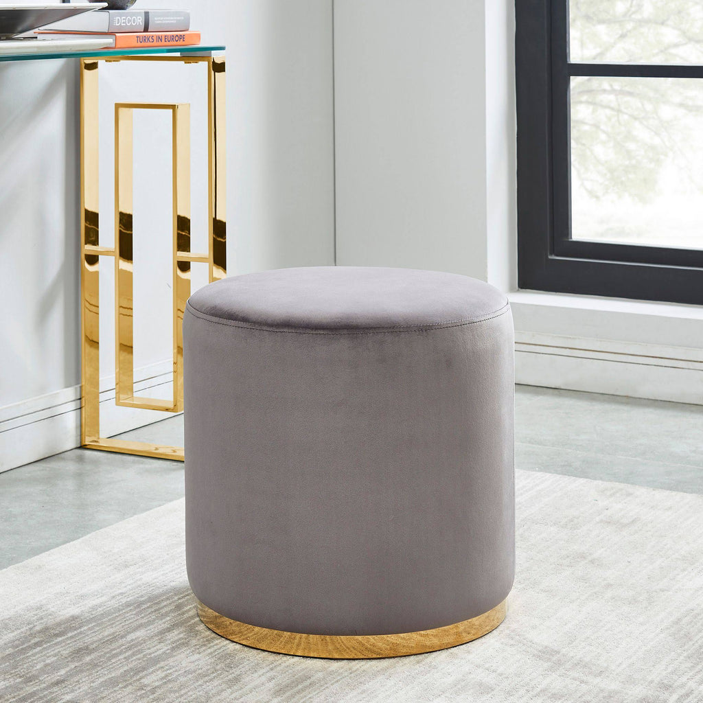 Gray and Gold Round Ottoman K4117