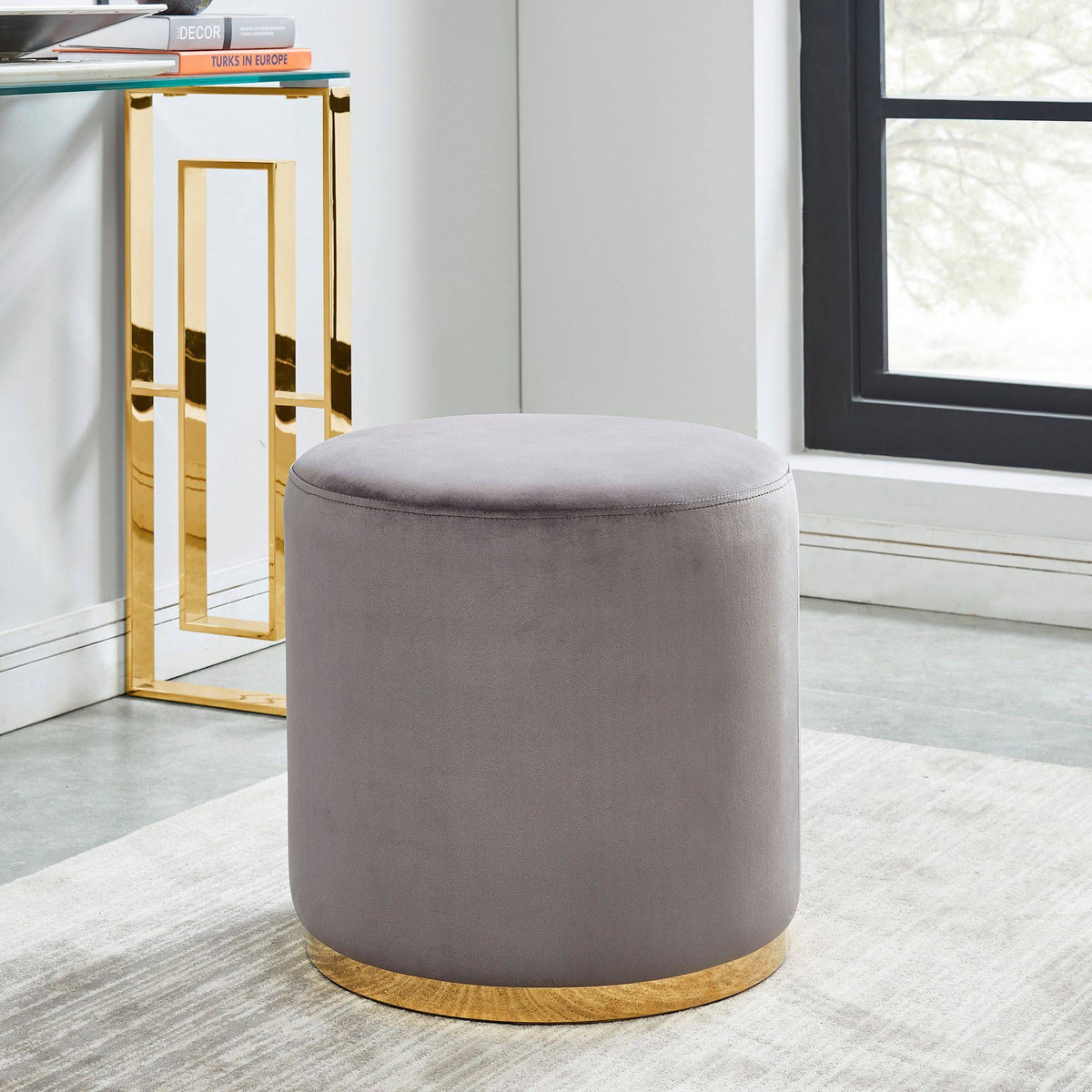 Gray and Gold Round Ottoman K4117