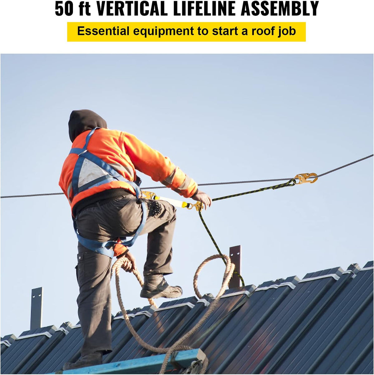50 ft Polyester Fall Protection Rope with Alloy Steel Rope Grab, Pack of 2 Q44592