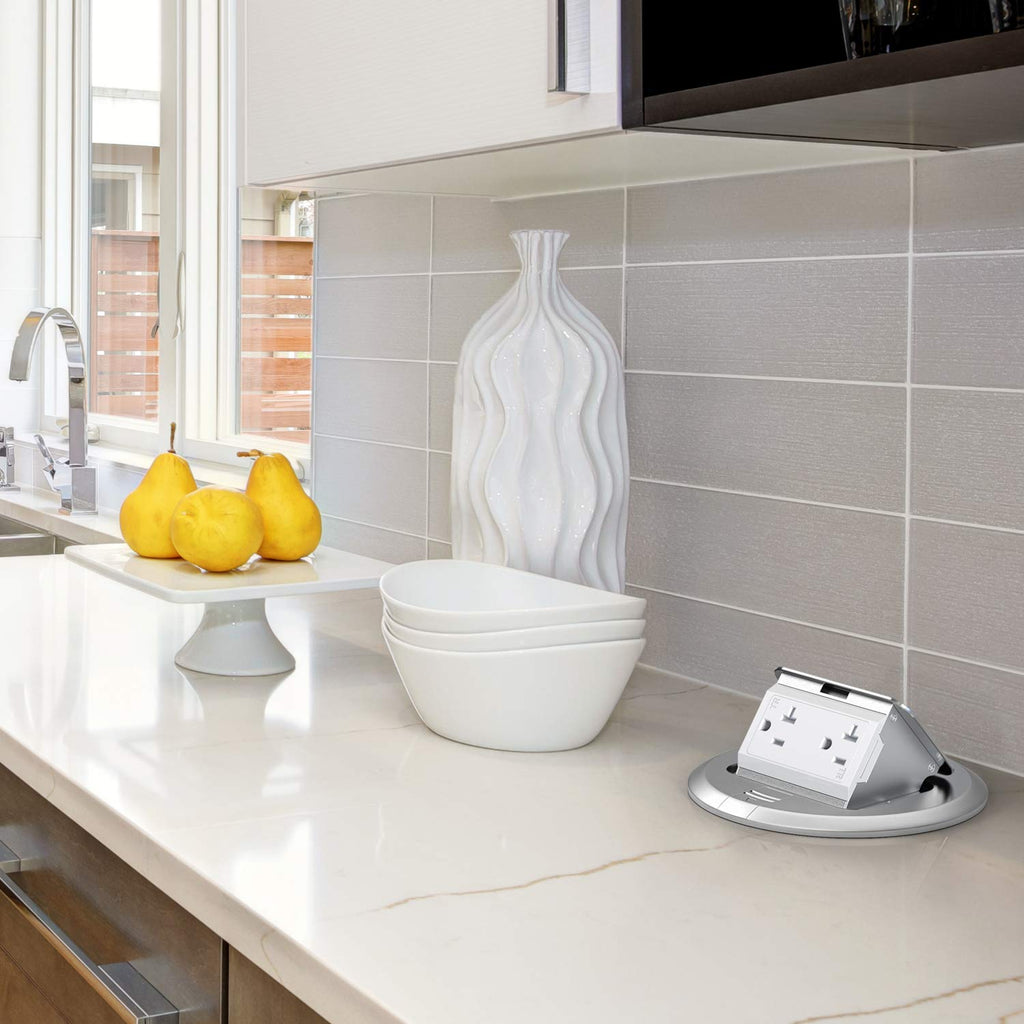 Silver Pack of 2 Pop Up Floor Outlet Box with 20 Amp Tamper-Resistant Receptacle I37753