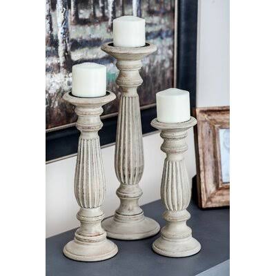 3 Piece Wood Candlestick Set B625748