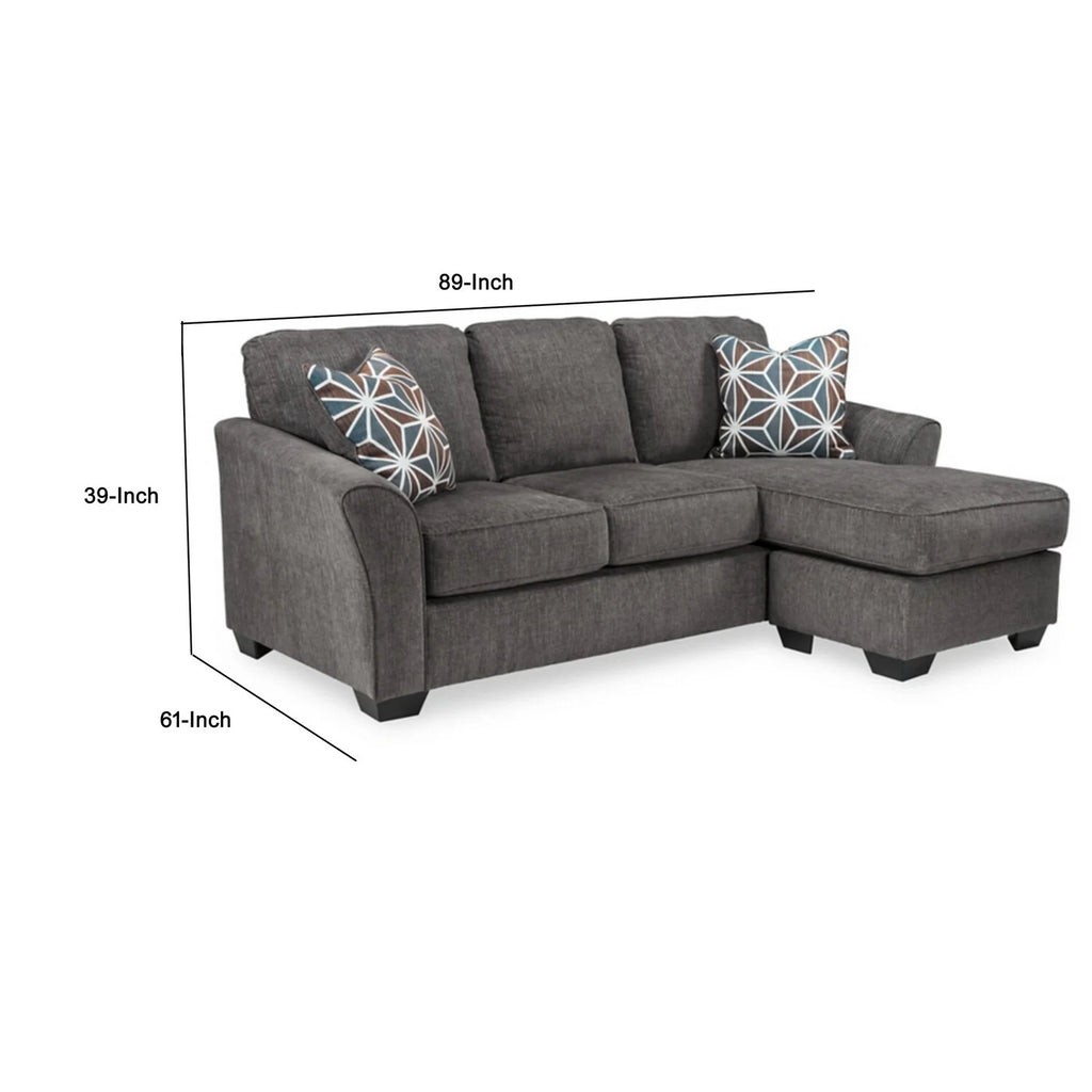 89 Inch Sofa with Chaise, 2 Throw Pillows, Ottoman Y581