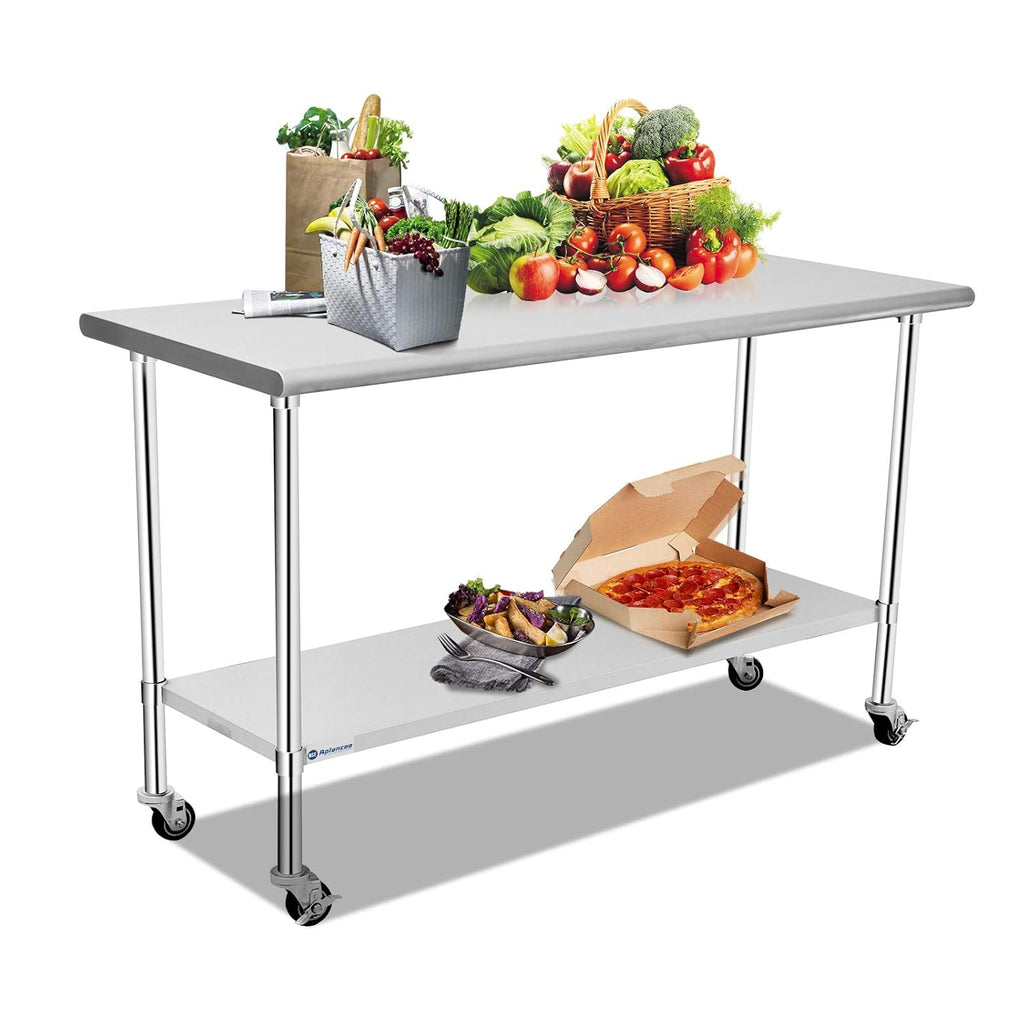 Stainless Steel Table 48 x 24 Inches with Caster Backsplash and Adjustable Undershelf Metal Utility Work Workstations U70697
