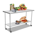 Stainless Steel Table 48 x 24 Inches with Caster Backsplash and Adjustable Undershelf Metal Utility Work Workstations U70697
