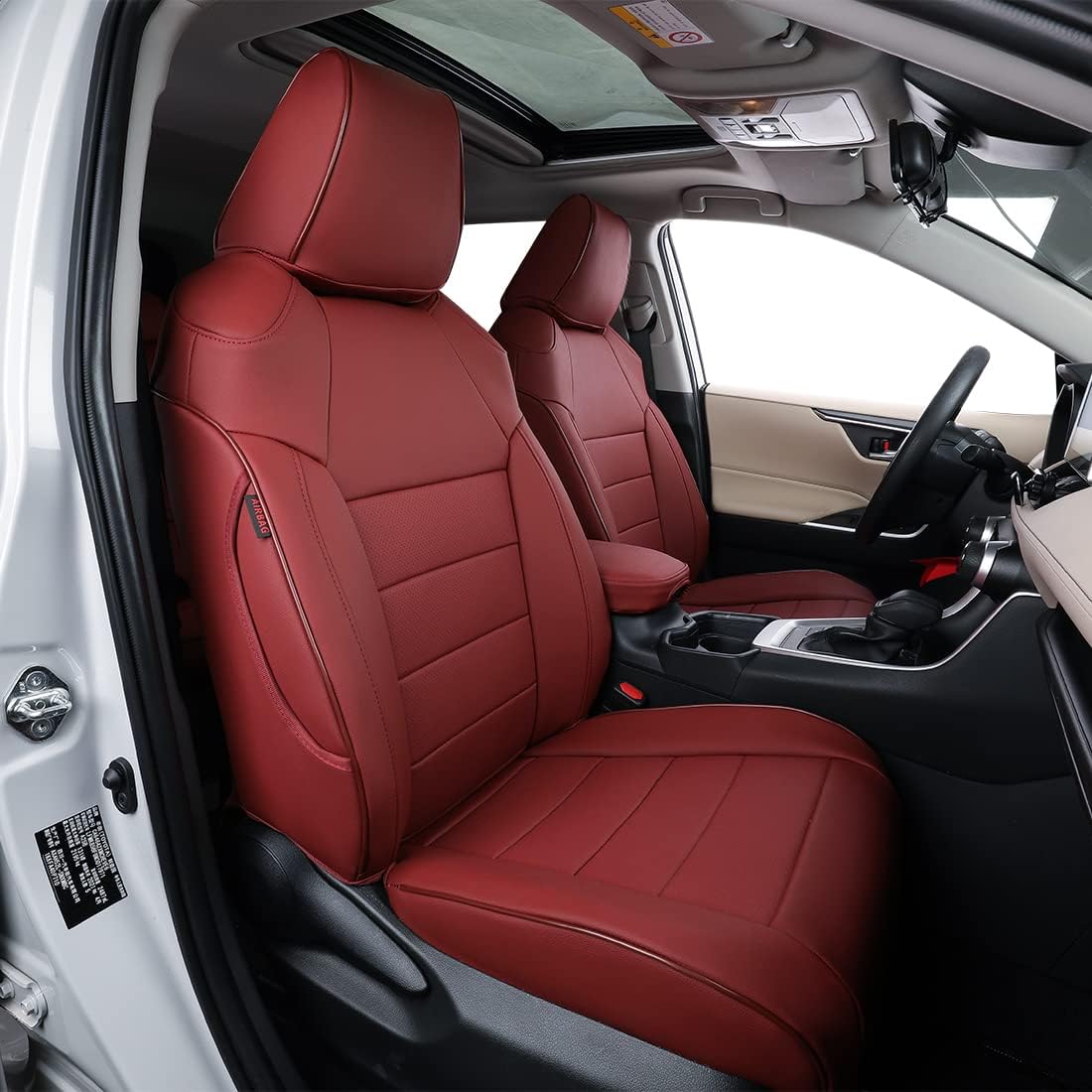 Custom Fit Full Set Car Seat Covers Leatherette Black with Red Trim X675027