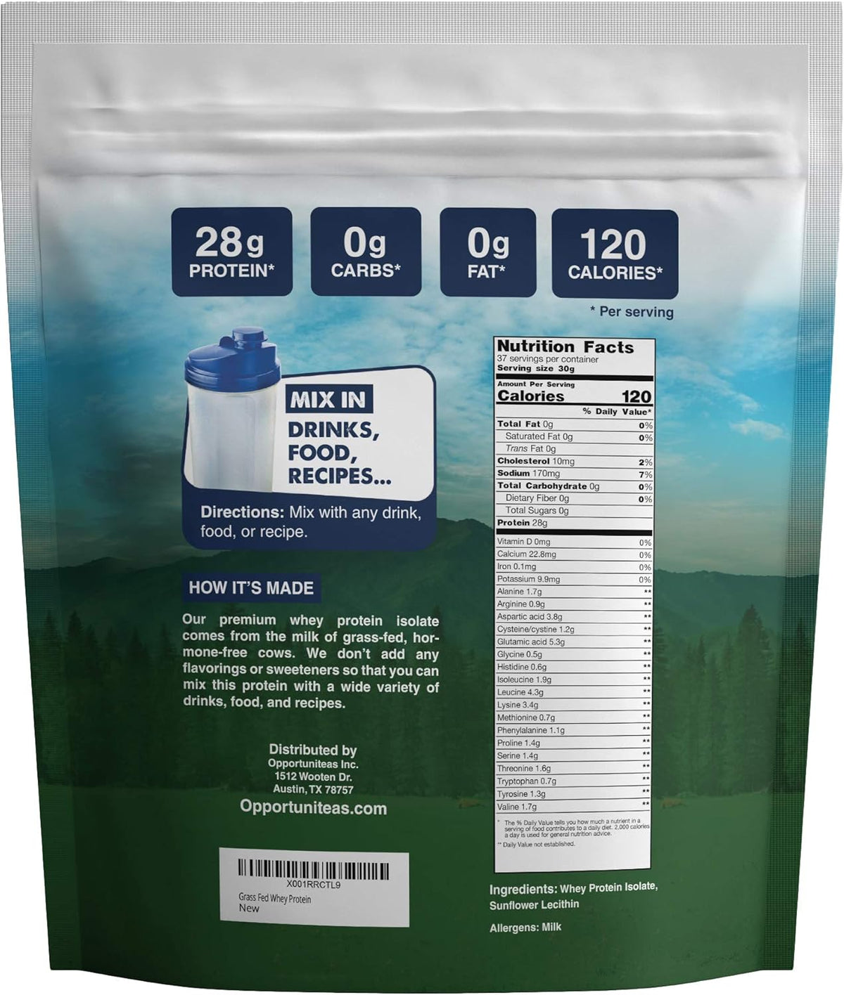 Unflavored Grass Fed Whey Protein Powder Isolate, 2.5 Pounds Pack of 2 B212