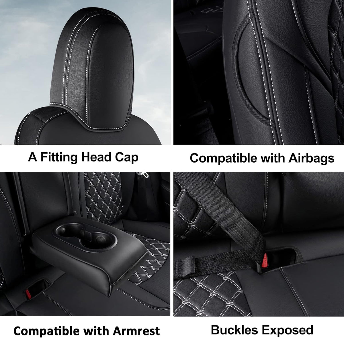 Pu Leather Car Seat Covers Full Set Black I657