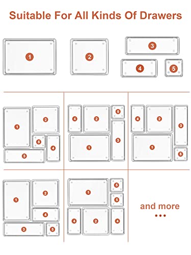 13-Piece Clear Drawer Organizer with Non-Slip Silicone Pads B40384