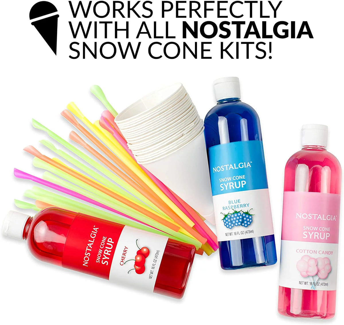 Retro Snow Cone Maker with 2 Reusable Cups & Ice Scoop Q2524