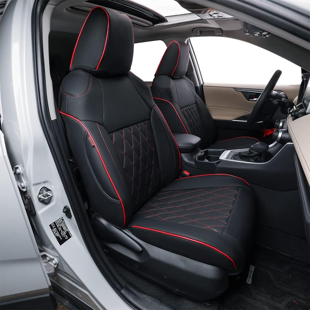 Custom Fit Full Set Car Seat Covers Leatherette Black with Red Trim X675027