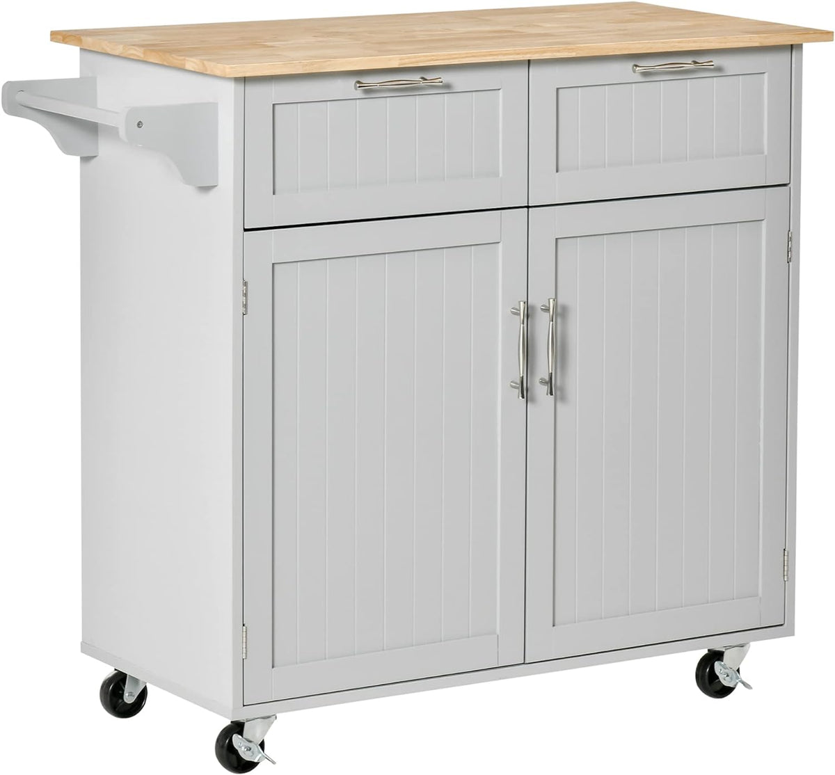 Black Rolling Kitchen Island with Rubberwood Top and Drawers S53570